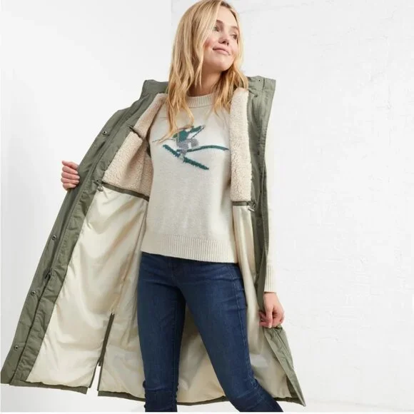 UpWest M Convertible Sherpa-Lined Parka Jacket Sage Green Ash Long Vest Hooded - Picture 4 of 11